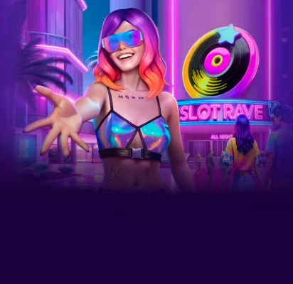 Slotrave DJ vor dem neonbeleuchteten Casinoeingang